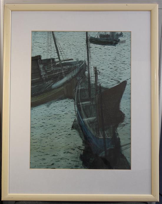 Frederick Donald Blake (1908-1997) Fishing boats in harbour, 18.5 x 13.5in.